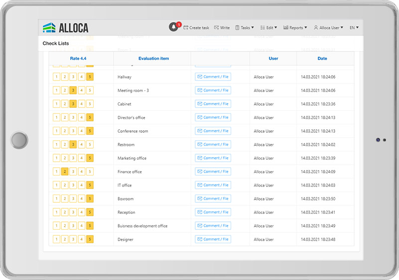 Alloca interface on tablets